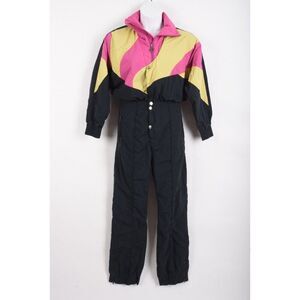 Vintage Mountain GOAT Womans Ski Snow Suit Size 8 Black Pink Snowboard Retro